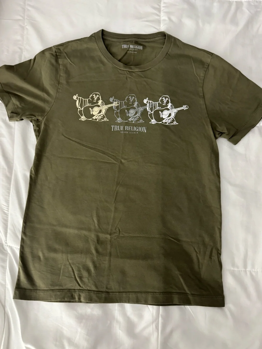 True Religion Olive Short Sleeve Tee with Guitar Trio Graphic